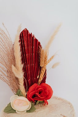 12 PCS Cake Topper, Boho, Flower, Palm Leaves, Cake Decorations, for Bohemian Wedding, Baby Shower, Birthday, Party Supplies, RED