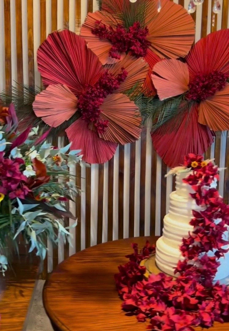 14” Burnt Orange Dried Palm Leaves Set of 3, Fall Boho Decor, Painted Palm Fronds, Autumn Wedding Centerpiece, Tropical Vase Fillers