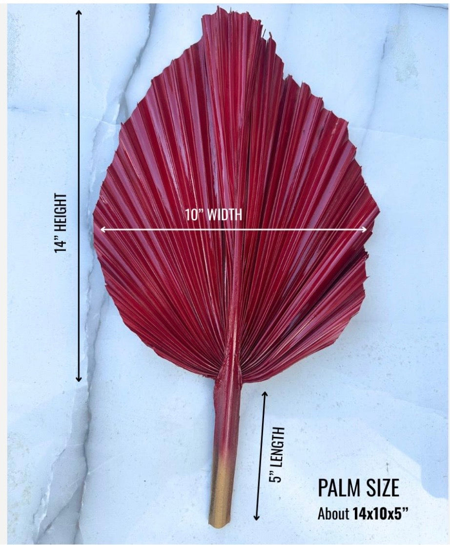 NEW! Burgundy Red Hand Painted Leaves Set, 3 Piece Dried Palm Spear Frond Leaf, Nature Inspired Apartment Decor, DIY Wedding Arrangements