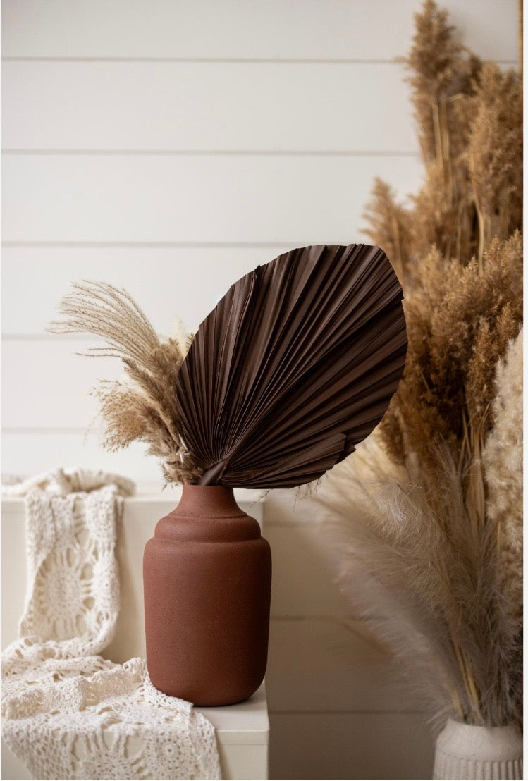 SET Of THREE Chocolate Brown Hand Painted Palm Spear Leaves, 3 Piece Natural Dried Leaves for DIY Decorations, Organic Natural Home Decor