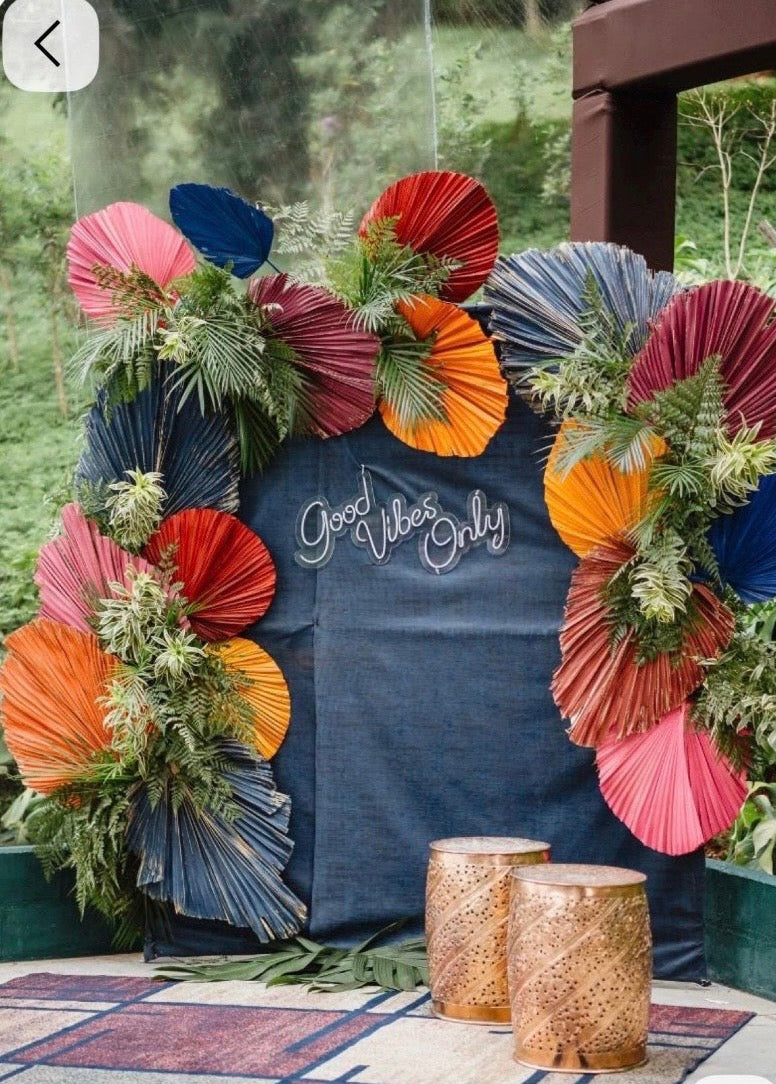 14” Burnt Orange Dried Palm Leaves Set of 3, Fall Boho Decor, Painted Palm Fronds, Autumn Wedding Centerpiece, Tropical Vase Fillers