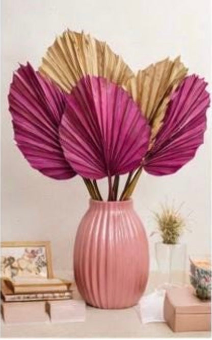 Includes 3 Palms: 12"W X 17"L Medium PINK Dried Palm Leaf | Palm Fan | Tropical Decor | DIY Floral Arrangements | Home | Party | Wedding | Boho Decor | Free Ships Flat, Ready to Use! 3 PCS
