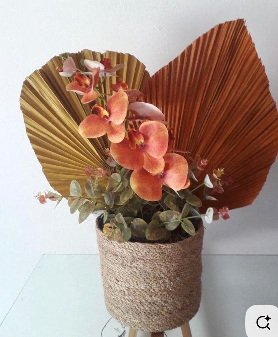 14” Burnt Orange Dried Palm Leaves Set of 3, Fall Boho Decor, Painted Palm Fronds, Autumn Wedding Centerpiece, Tropical Vase Fillers