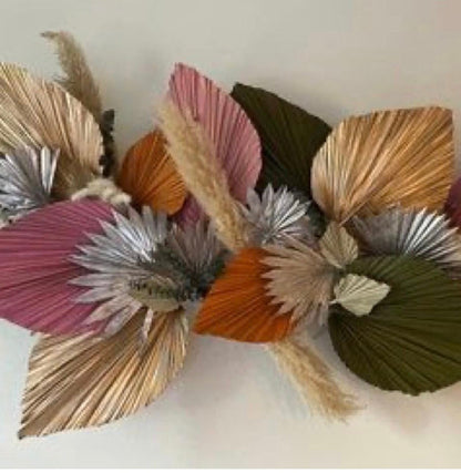 14” Burnt Orange Dried Palm Leaves Set of 3, Fall Boho Decor, Painted Palm Fronds, Autumn Wedding Centerpiece, Tropical Vase Fillers