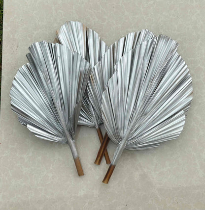 Includes 3 Palms: 12"W X 17"L Medium SILVER Dried Palm Leaf | Palm Fan | Tropical Decor | DIY Floral Arrangements | Home | Party | Wedding | Boho Decor | Free Ships Flat, Ready to Use! 3 PCS