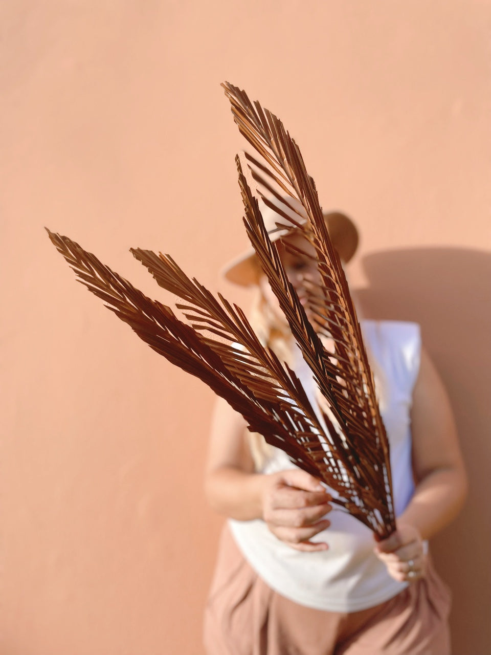 3 Pcs Natural Sago Palm Leaves Branches, Dried Painted Sago