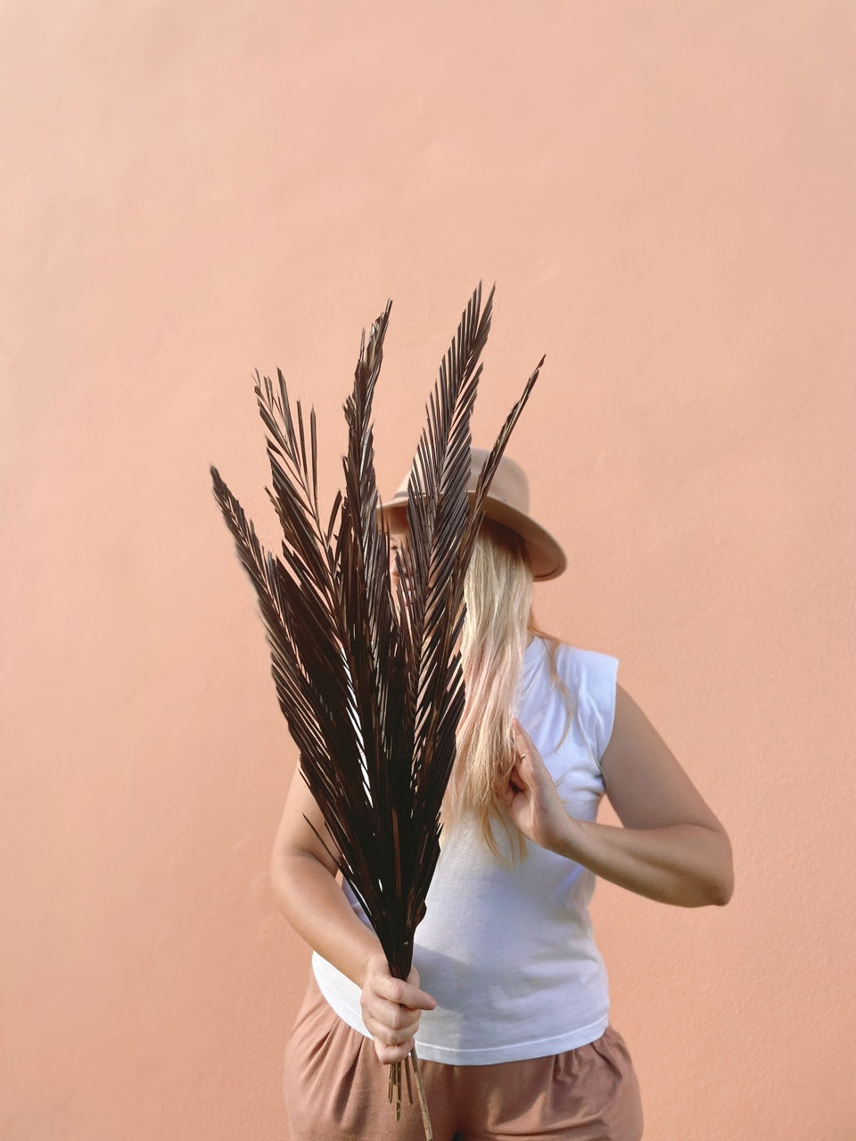 3 Pcs Natural Sago Palm Leaves Branches, Dried Painted Sago